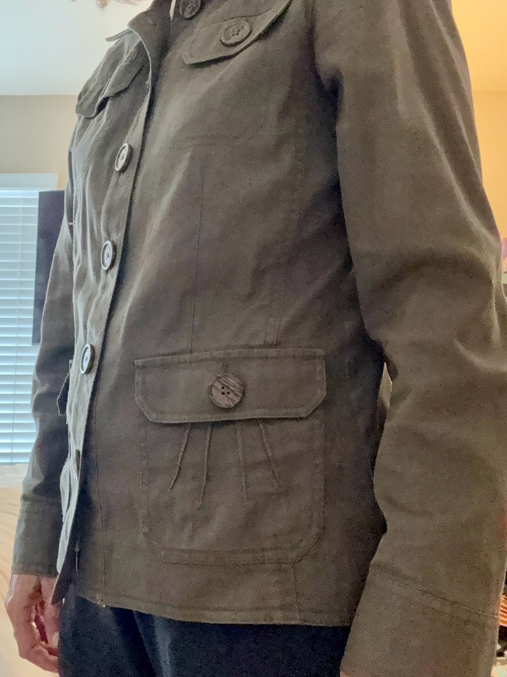 CAbi Olive Military-Style Button Front Jacket